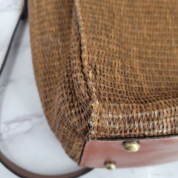 Patricia Nash Mariola Raffia Tote Bag in Tobacco Brown Woven Handbag Crossbody - Picture 11 of 13